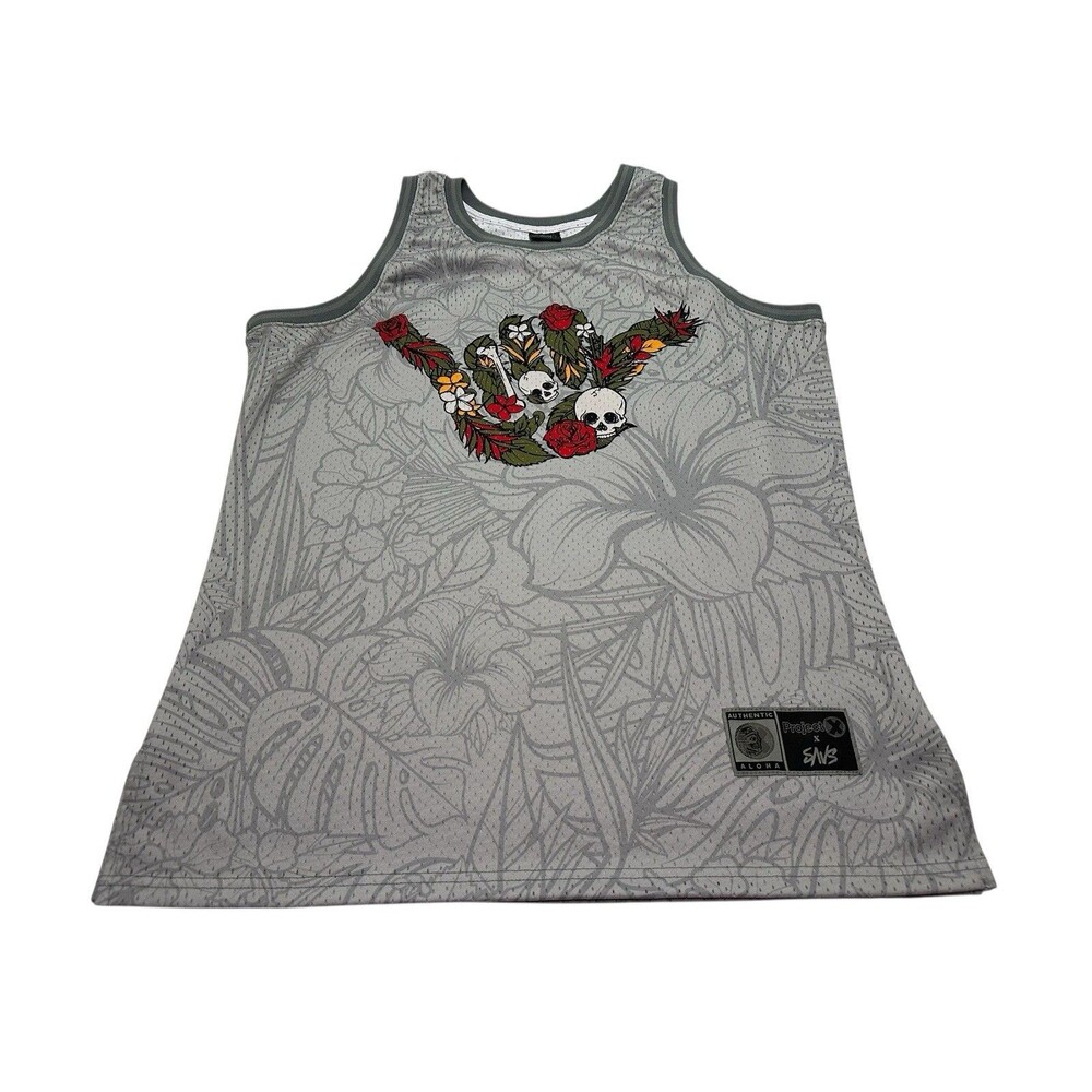 Men's Project X + SAVS Aloha Shaka Mesh Basketball Jersey Size Large Grey